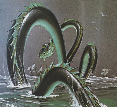 Морской змей (Sea Serpent). Иллюстрация Ангуса МакБрайда для журнала "Finding Out"