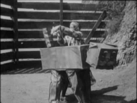 Лоскутушка пытается добыть три волоска из хвоста Вузи. Кадр из фильма «Лоскутушка из страны Оз» (The Patchwork Girl of Oz, 1914)