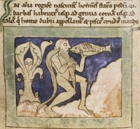 Хомодубии (ихтиофаги). Рукопись Бодлеянской библиотеки (MS. Bodley 614, fol. 038v.)
