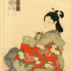 Женщина и микэнэко. Автор рисунка Огата Гэкко