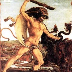 "Геракл убивает Лернейскую Гидру". Картина Антонио Поллаиоло (1460)