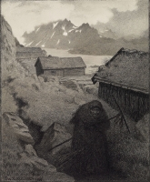 Песта-чума охватила страну (Pesta farer landet rundt). Рисунок Теодора Киттельсена (между 1894 и 1896)