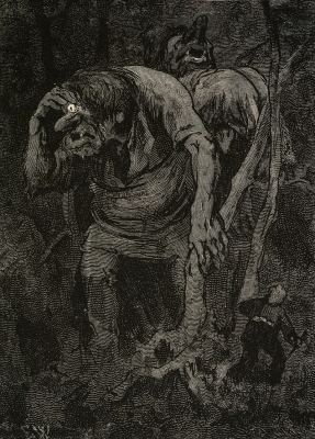 Как два мальчика встретили в хедальском лесу троллей. Иллюстрация Эрика Вереншёлля к норвежской сказке (1878)
