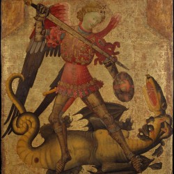 Архангел Михаил убивает дракона. Испанская картина XV века
