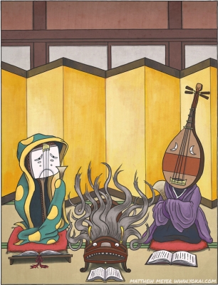 Сями-тёро, Кото-фурунуси и Бива-бокубоку. Иллюстрация Мэтью Мэйера