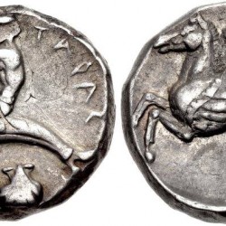 Крылатый гиппокамп на италийской монете из Номисмы (Южная Италия)