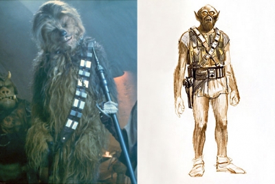 Ранний концепт (справа) и окончательный вариант облика Чубакки из киновселенной "Звездных войн"