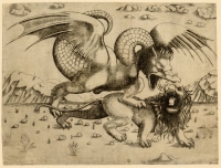 Лев и Дракон. Гравюра по рисунку Леонардо Да Винчи