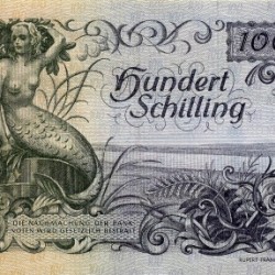 Русалка-мермейд на сотне австрийских шиллингов 1949 года