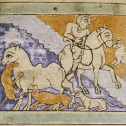 Муравьи нападают на верблюда. Рукопись Бодлеянской библиотеки (MS. Bodley 614, fol. 039v.)