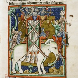 Слон с осадной башней. (Рукопись Бодлеянской библиотеки. MS. Bodley 764, fol. 012r)