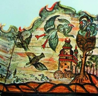 Дерево познания с гнездом. Фрагмент росписи Могилевской синагоги на Школище