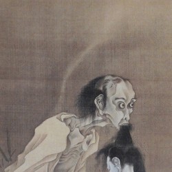 Призрак мужчины с отрубленной головой в зубах. Автор рисунка Каванабэ Кёсай