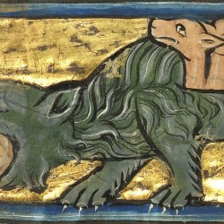 Гидрус убивает крокодила. Рукопись музея Гетти в Лос-Анджелесе (MS. Ludwig XV 4, fol.88v.)