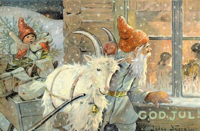 Ниссе-томте. Рождественская открытка с иллюстрацией Йенни Нюстрём (до 1946)