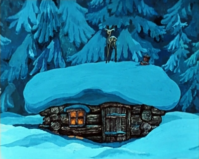 Серебряное копытце на крыше. Кадр из мультфильма "Серебряное копытце" (1977)