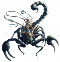 Гигантский скорпион и его наездница. Иллюстрация к игре "Arena Rex"