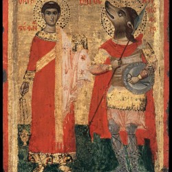 Святой Стефан и Святой Христофор-кинокефал. Греческая икона XVIII века