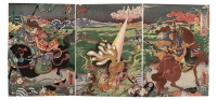 Смерть Тамамо-но Маэ на поле Насу в Симоцукэ. Гравюра Утагавы Кунихисы II.
