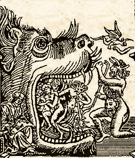 Ахерон. Гравюра из французской книги "Livre de la Deablerie" (1568)