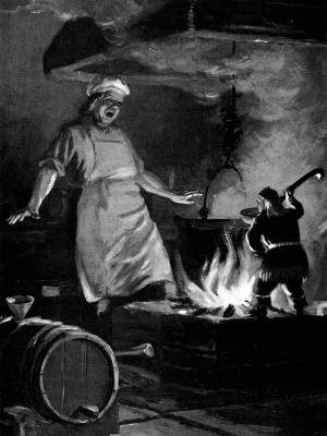 Ахьюалуне и повар. Иллюстрация Отто Кангиласки к сказке "Подпечник"