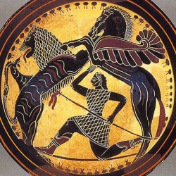 Химера, Пегас и Беллерофонт. Чернофигурный килик, около 570-565 гг. до н.э.