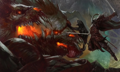 Битва Дриззта До’Урдена с Демогоргоном. Иллюстрация Тайлера Джейкобсона к сеттингу D&D (2019)