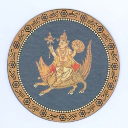 Бог Варуна с семьей и макарой на индийских игральных картах Ганджифа