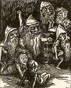 Гоблины. Иллюстрация Артура Хагеса к книге Дж.Макдональда "Принцесса и гоблин"