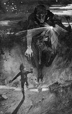 Нукелави преследует островетянина. Иллюстрация Джеймса Торранса (1859-1916)