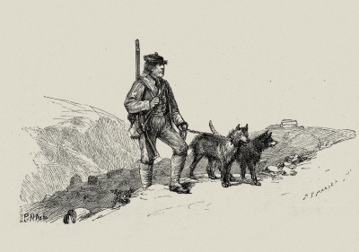 Пер Гюнт охотится в норвежских горах. Гравюра Ханса Хансена по рисунку Петера Арбо к сказке из собрания Петера Асбьёрнсена, 1879