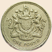 Лев и единорог на британской монете в 1 фунт (1983)