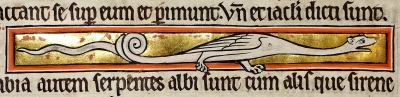 Сирена-змея в Абердинском бестиарии (MS24; Folio 69v),  Англия, XII век