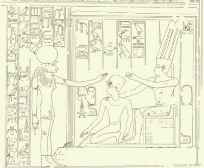 Львиноголовая богиня Пахт. Прорисовка барельефа из пещерного храма "Speos Artemidos"