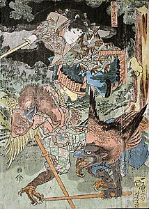 Поединок с тэнгу. Рисунок Утагава Куниёши