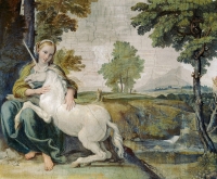 Девушка с единорогом. Деталь фрески Доминико Вампьери, 1602-1608 годы