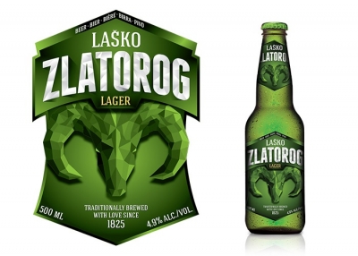 Этикетка и бутылка пива "Златорог" компании "Лашко" после редизайна
